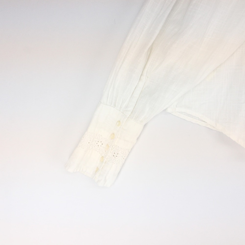 Free People Blouse Womens M White Eyelet Ruffle Victorian Boho Long Sleeve - Picture 5 of 11